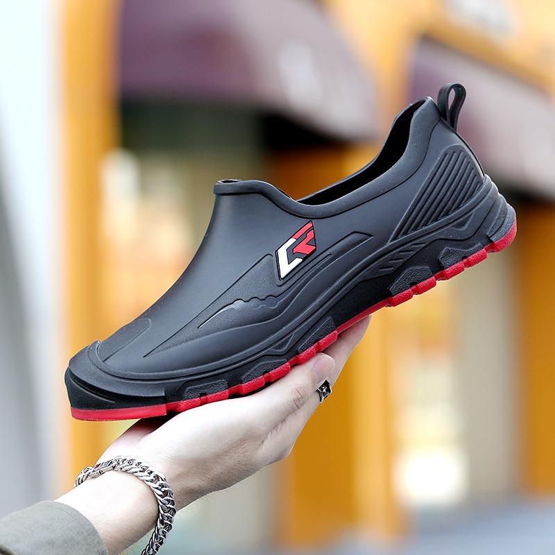 Fashion Low-top Shallow-mouth Men's Rain Shoes Men's One-pedal Non-slip Water Shoes Rubber Shoes Rainy Day Outdoor Versatile Men's Wading Shoes