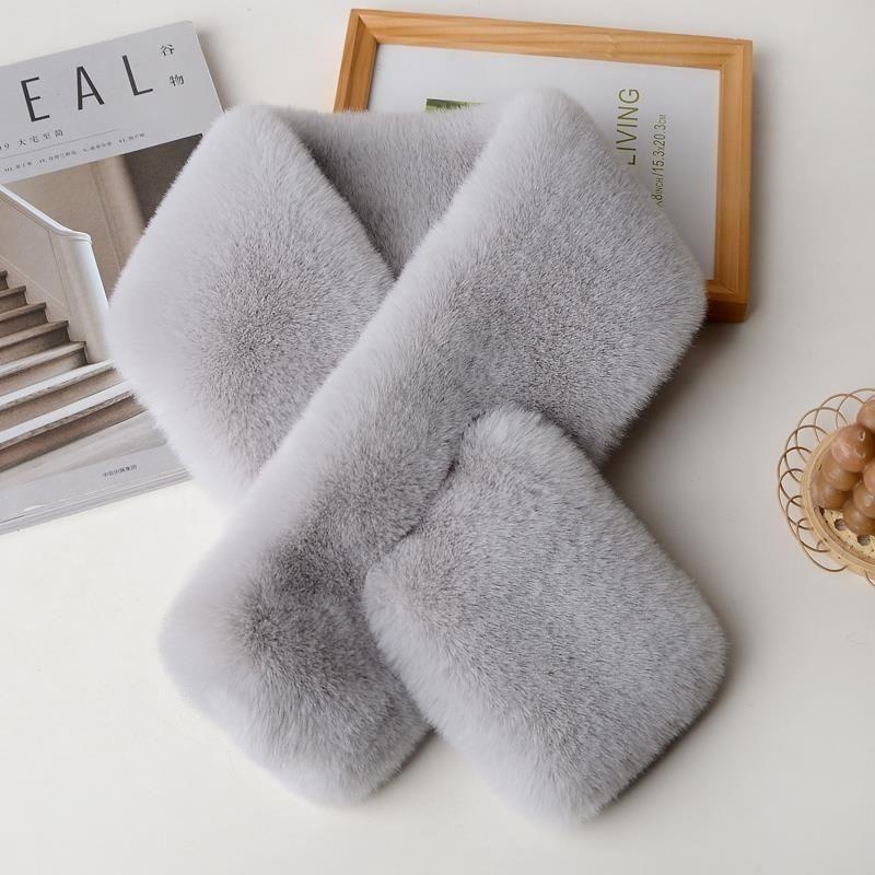 Women Fashion Winter Faux Fur Scarf Pure Color Outerwear Scarf Warm