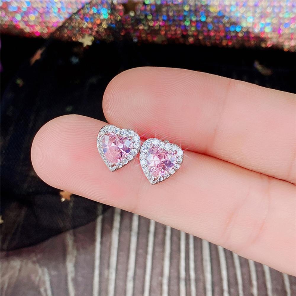 

6*6 мм нано морганит 925 стерлингового серебра модные ювелирные изделия серьги-гвоздики в форме сердца для женщин розовый