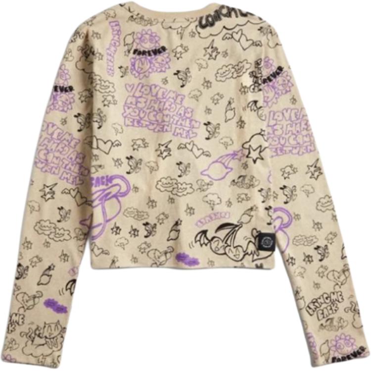 Coach Cartoon Print Round Neck Long Sleeve T-Shirt Unisex Tops Light-Beige CS452-WP8