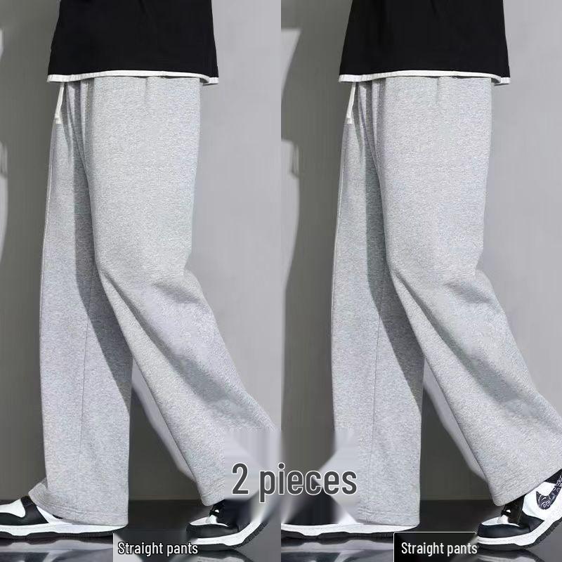 Korean-Style Plus Size Fleece-Lined Sweatpants for Students - Loose, Straight-Leg Casual Pants for Autumn/Winter.