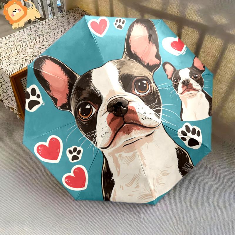 1 PC Automatic Folding Umbrella - French Bulldog Pattern, Portable & Foldable Design with 8 Ribs, Christmas Birthday Gifts