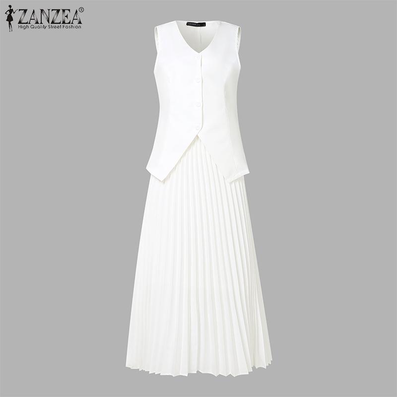 ZANZEA Conjuntos de dos piezas de verano para mujer, camisetas sin mangas y faldas