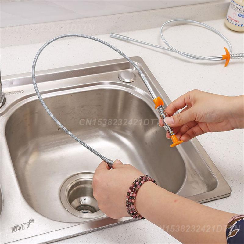 Drain Snake Spring Tube Flexible Stainless Steel Clog Remover Sewer Dredging Tools Kitchen Sink Cleaning Hook Anti Clogging