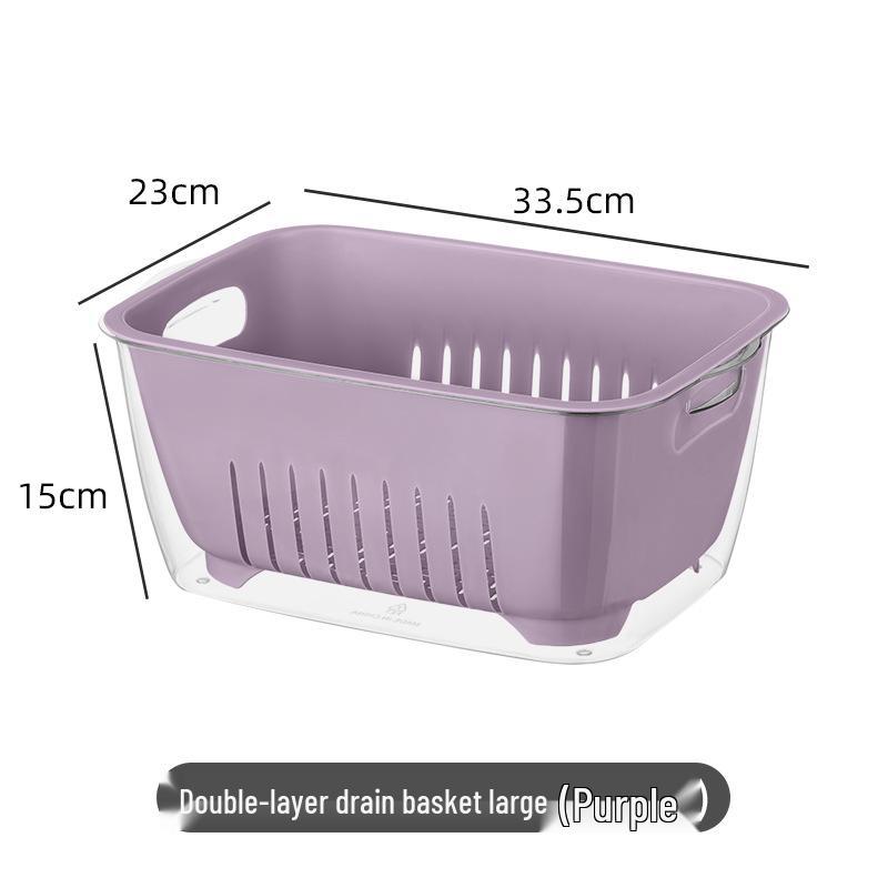 Double-Layer Transparent Large-Capacity Fruit & Vegetable Drainer Basket - Dustproof for Kitchen & Home