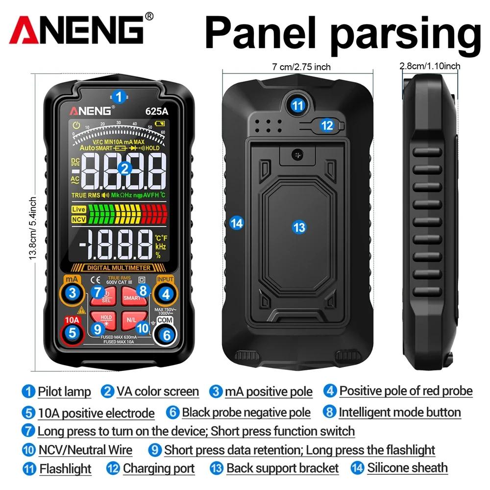 Portable Digital Multimeters Rechargable ANENG 625A 1000V DC Voltage Multimetro VA Color Screen Ohm AC Current Meter Hz NCV High Precision Test Tools