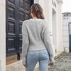 Fashion Women Sweater Autumn Winter V Neck Cutout Drop Shoulder Sleeve Waist Pullover Sizes S to L