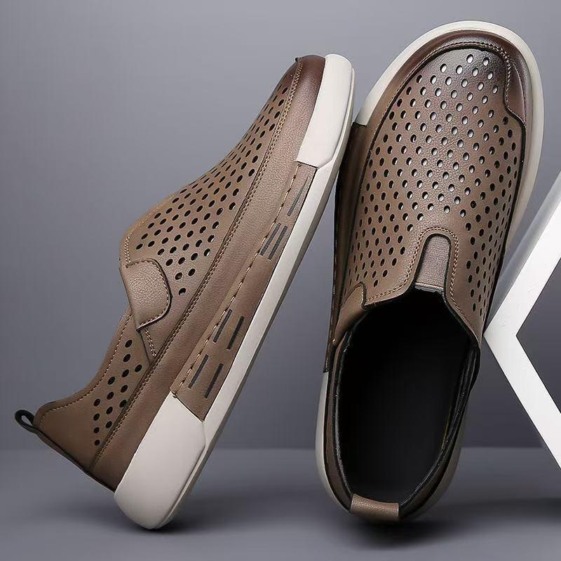 One-pedal hollow men's shoes summer casual British shoes trend versatile breathable men's hole shoes leather sandals