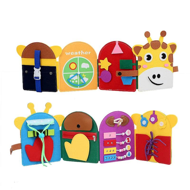 Montessori Spielzeug Giraffe Beschäftigt Bord 3D Filz Buch Für Feine Motor Fähigkeiten Frühen Bildung Gewohnheiten Wissen Entwicklung