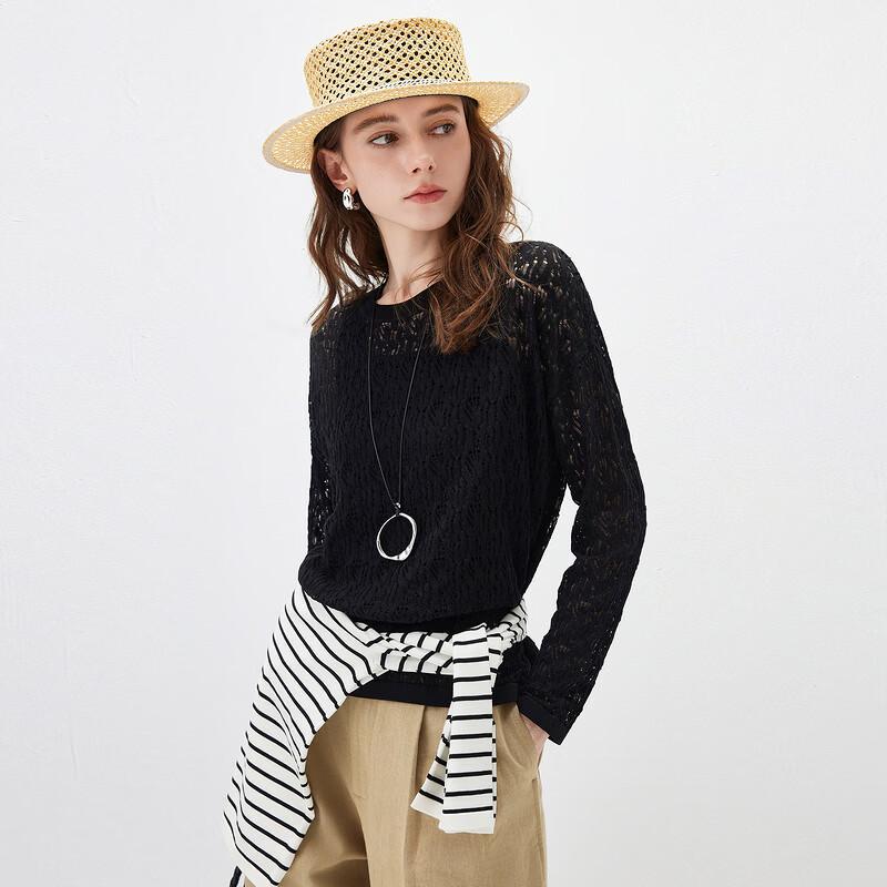 Kommon Boka Women's Mulberry Silk Blend Loose Long Sleeve Knit T-Shirt
