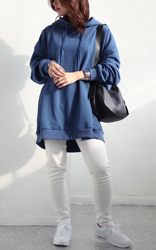Gold Japan Plus Size Tunic Long Winter Sizes Women's Hoodie, Sleeve, Stretch, Outfit, Fall/Winter/Spring, 4L-5L, Blue, Fem-445