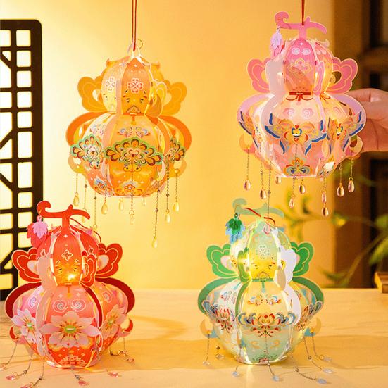 Håndlaget kalebasslykt Håndholdt kinesisk nyttår DIY Lysende blomsterlys for midt-høstfestivalen Hanfu Cosplay Bryllupsdekor