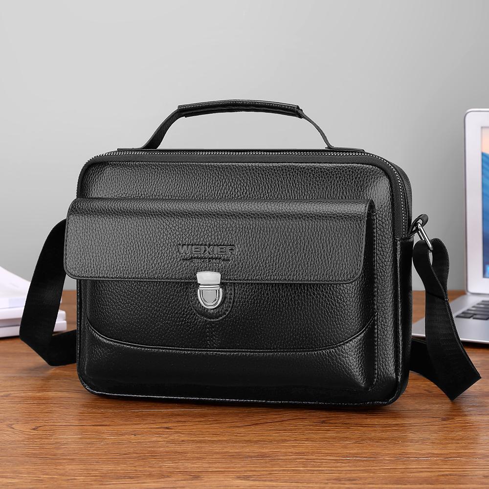 WEIXIER Men's Leather Crossbody Shoulder Bag Waterproof Messenger Briefcase Satchel Travel Bag Handbags Adjustable Strap