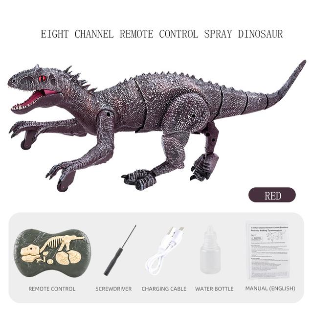 

Children Remote Controlled Spray Jurassic Dinosaur 2.4G Sound And light Simulation Walking Electric Intelligent Dinosaur Toy червоний
