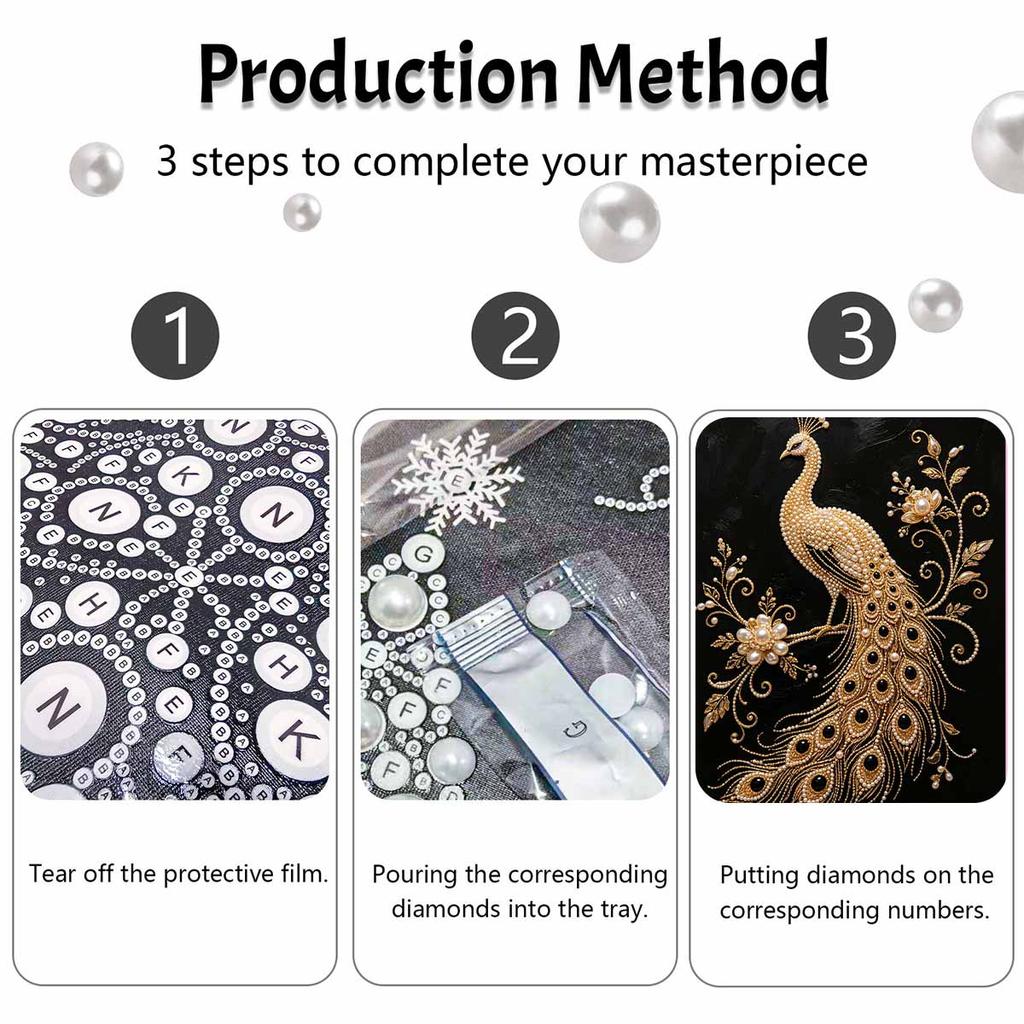 Ce kit de peinture sur perles comprend des perles paon dorées 5D et un style d'art mosaïque. conçu pour une décoration murale élégante de la maison.
