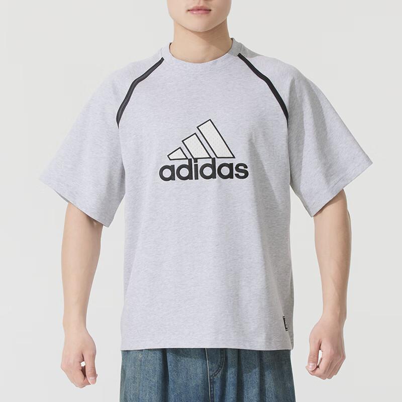 Adidas Badge Of Sport Logo Letter Crew Neck Breathable Striped Raglan Short Sleeve T-Shirt Men T-Shirts Gray IM7839