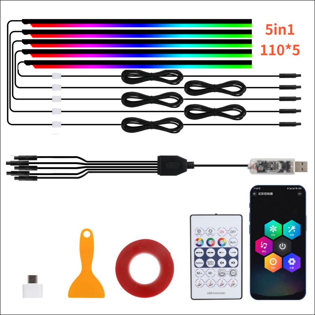 10 in 1 Car LED Acrylic Light Strip RGB Symphony Auto Interior Strip Lights Remote/APP Control Decorative Atmosphere Lamp
