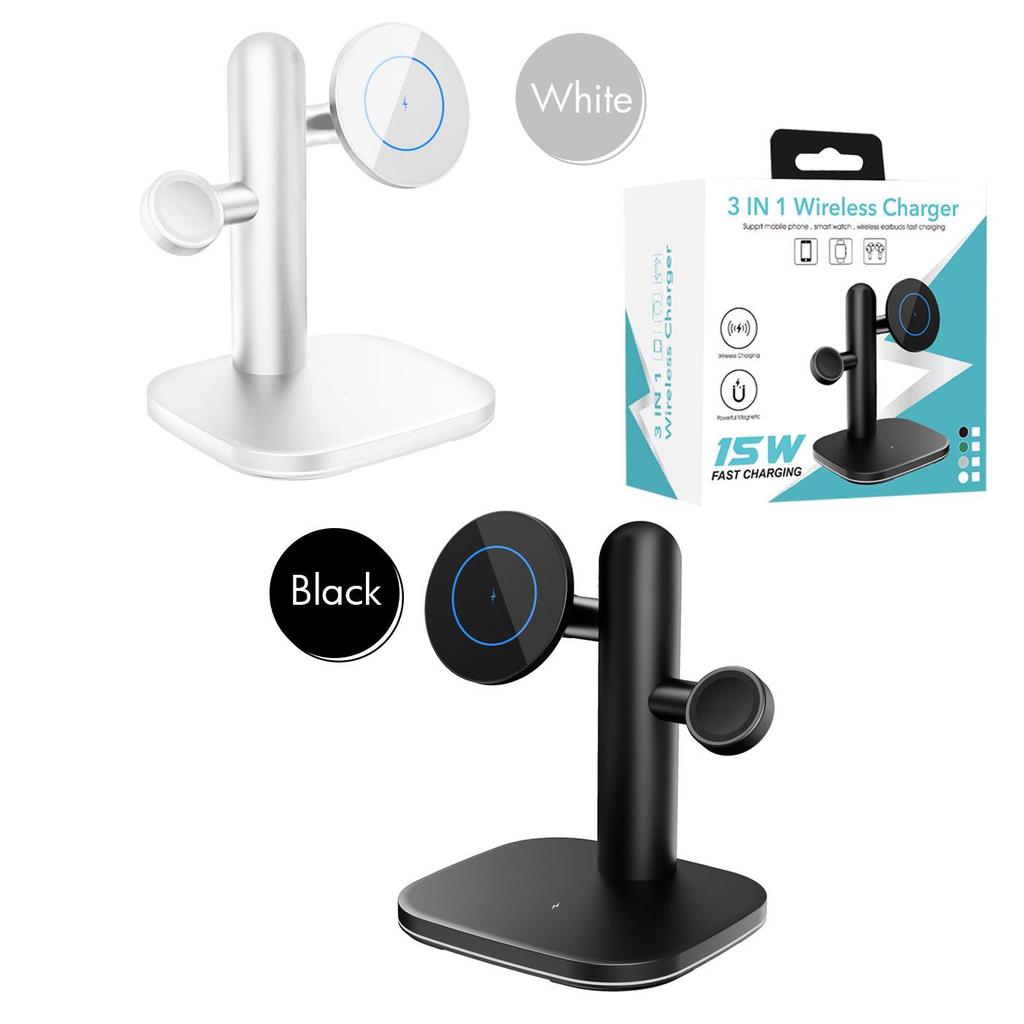 3-in-1 Magnetic Wireless Charger Stand for Phone, Earphones, and Watch