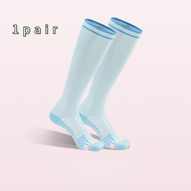 

Женские длинные компрессионные спортивные носки для бега, марафона, футбола, размера 35-39 One-size небесно-голубой