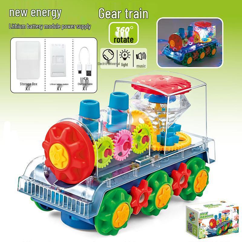 USB Charging Rotating Transparent Train with Music and Lights - Children s Toy Car Upgraded [Charging Module]