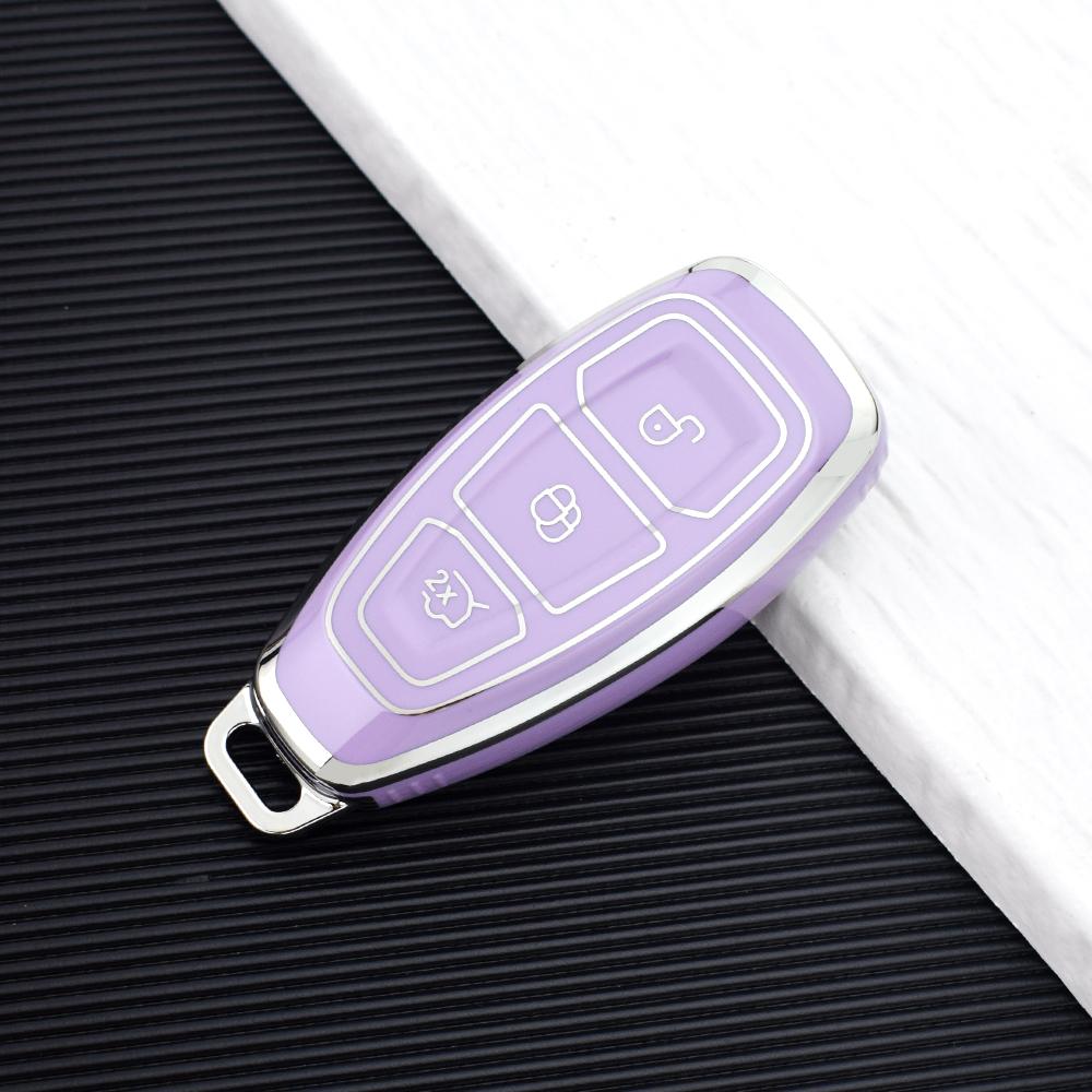 

ТПУ Чехол для автомобильного пульта, умного ключа, крышка, оболочка для Ford Fiesta Focus 3 4 Mondeo Ecosport Kuga Focus ST, протектор, брелок, аксессуары фиолетовый/серебряный