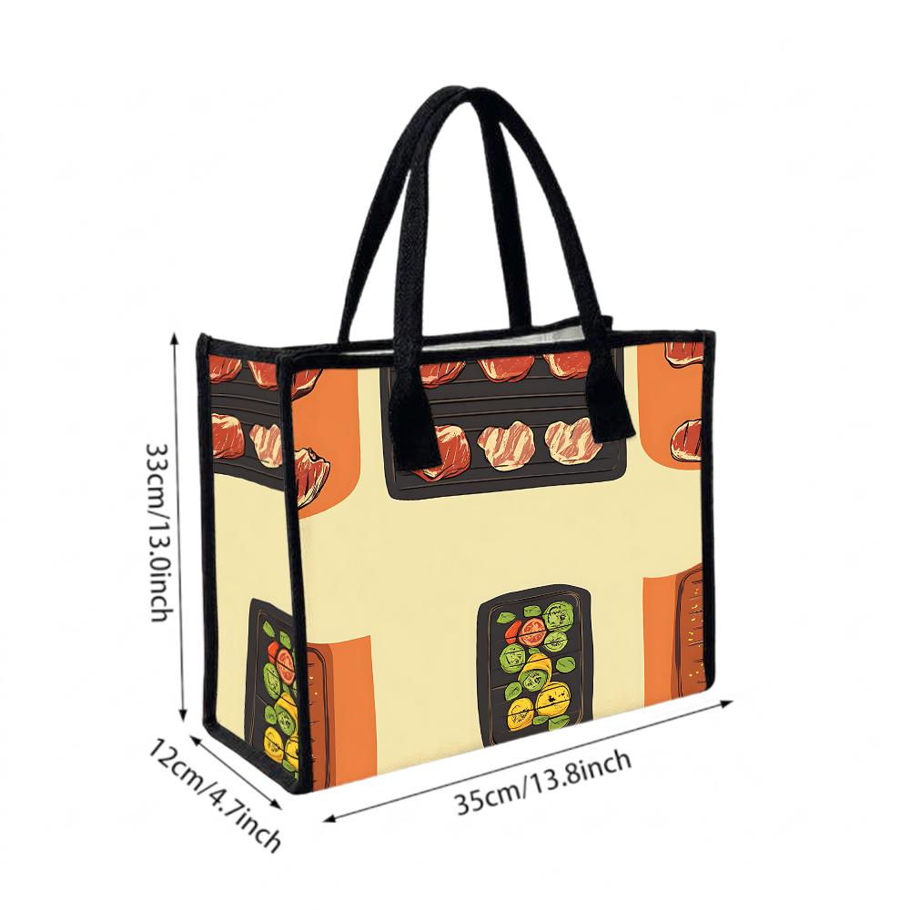 Food Print Tote Bag Casual Large Capacity Portable Handbag for Daily Shopping Travel