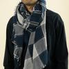Trendy Winter Men Scarf Cotton Linen Plaid Men's Scarves Double-side Black Navy Tassel Long Shawl Bufandas Male Accessories