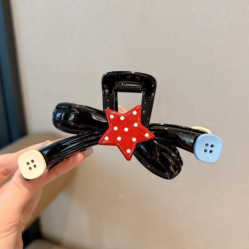 Korean Red Point Star Bowknot Hair Claw Clip for Women Sweet Acrylic Large Shark Clip Ponytail Headwear Hair Accessories