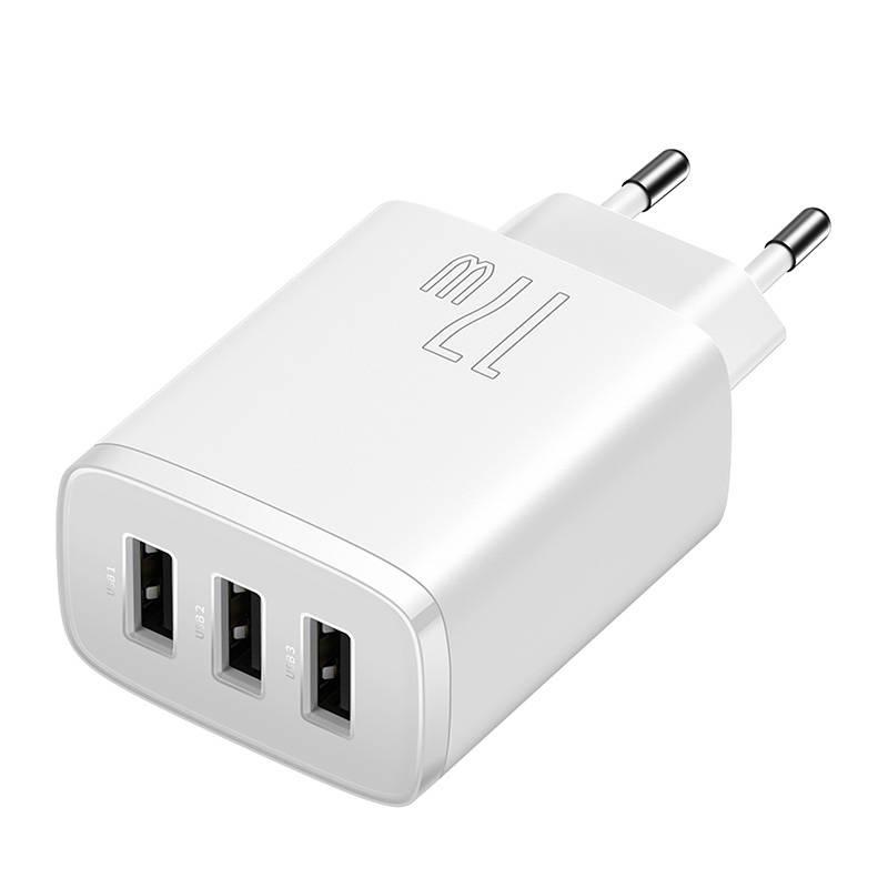 Baseus Compact Quick Charger Network Charger, 3X USB, 17W (White)