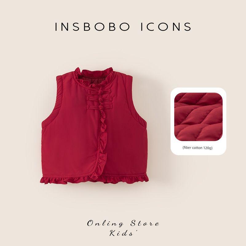 Insbobo Girls Tang Suit 2025 New Children s Red Winter Cotton Vest Baby Chinese Style Autumn and Winter Clothes Red 100