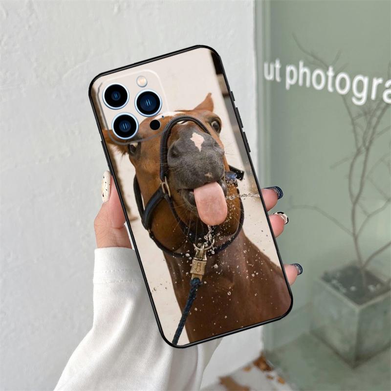 Funny Horse Animal Silicone Soft Case For iPhone 17 Air 11 14 15 16 Pro Max 13 12 Mini 16 Plus 16e Back Cover