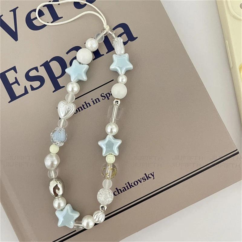 For iPhone Universal Accessories Lanyard Hanging Rope For Girl Pendant INS Star Pearl Beads Phone Short Chain Trendy Pendant 1