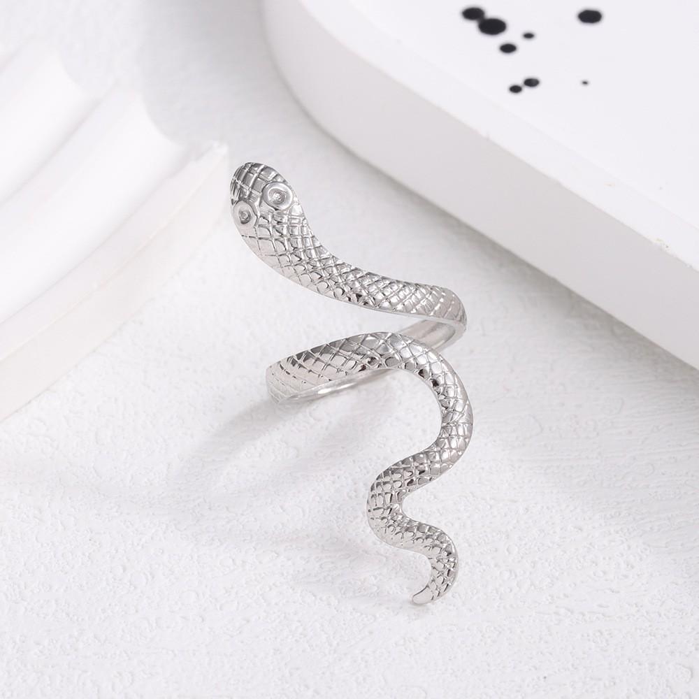 Gold-Plated Snake-Shaped Titanium Steel Adjustable Ring for Women - Retro, Colorfast, European & American Fashion.