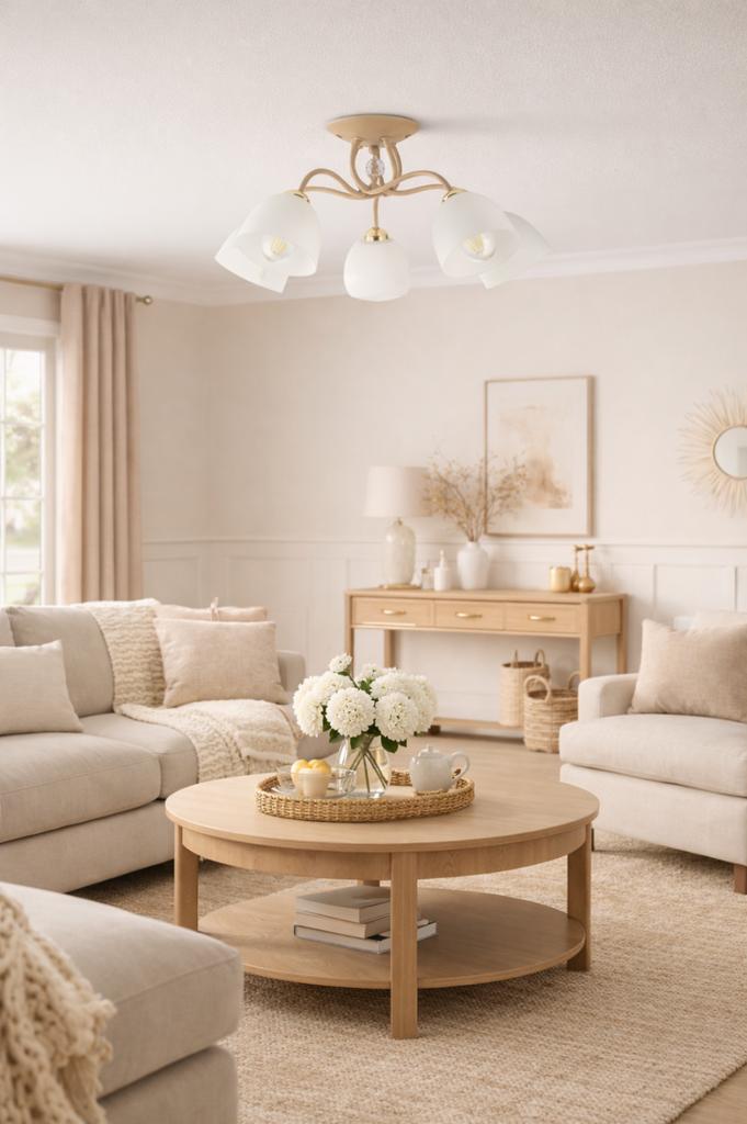 Tina Beige Ceiling Lamp Glass 5Xe27