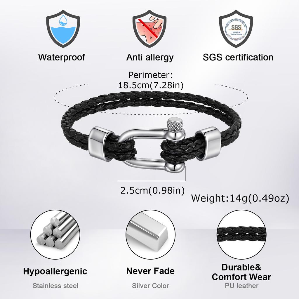 Stylish Leather Bracelet for Men Boys,Black Double Layers Leather Rope Bracelets,Trendy Jewelry Gifts to Dad Husband