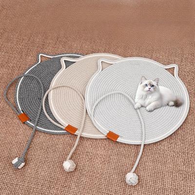 Cotton Rope Cat Scratch Pad Cat‑ear Shape with Rope Ball Wear‑resistant Play Rest Mat for Indoor Cats
