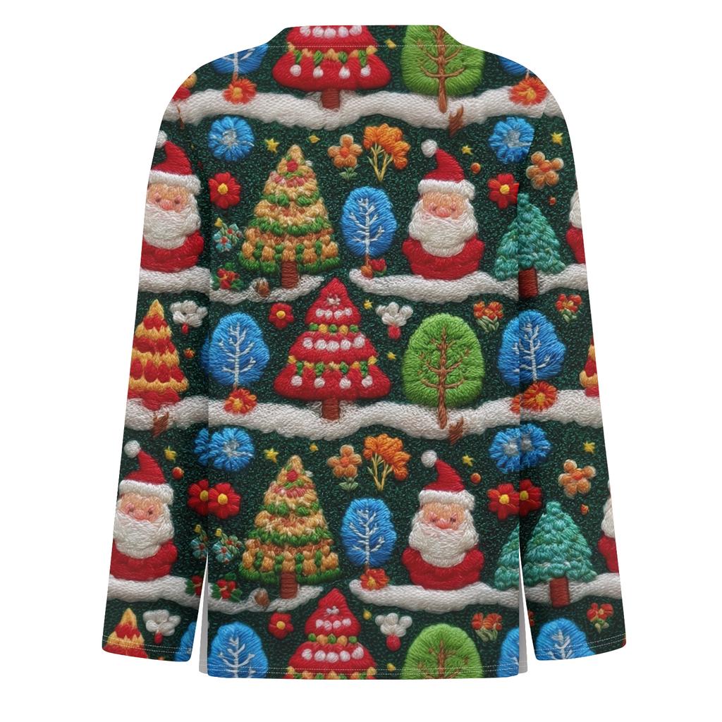 Women's Fashion Hem Slit Casual Christmas Printed Round Neck Long Sleeve Top