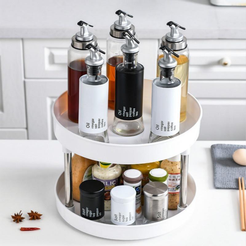 360 Rotation Non-Skid Spice Rack Pantry Cabinet Turntable with Wide Base Storage Bin Rotating Organizer for Kitchen Seasoning