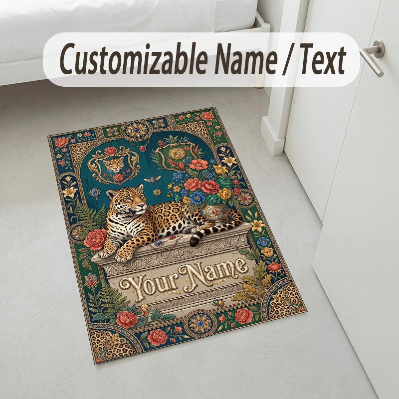 Roses Theme Soft Crystal Velvet Rug Custom Name & Text Print Non Slip Floor Rug for Bedroom Living Room