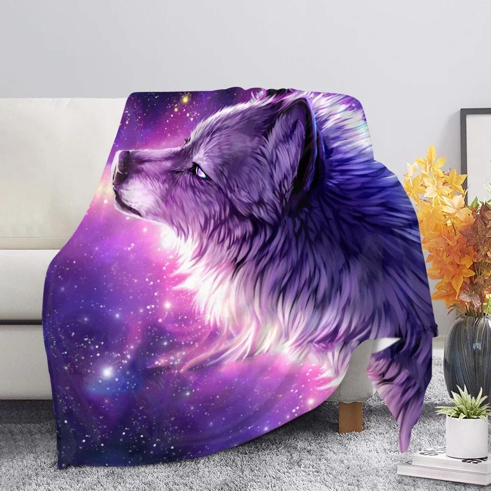 Print  Wolf Pattern King Queen Size All Super Soft Lightweight Blanket for Bed SofaWarm