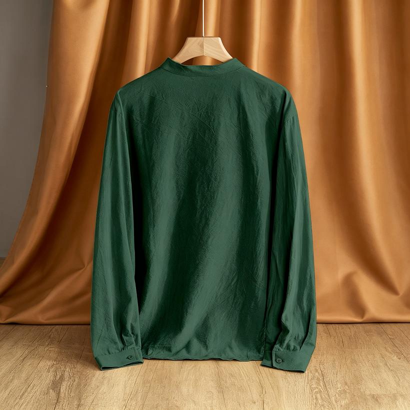 Loose Men's Linen Long Sleeve Shirt Casual Stand Collar Top Color Men's Casual Shirt Comfortable Breathable Summer Wear