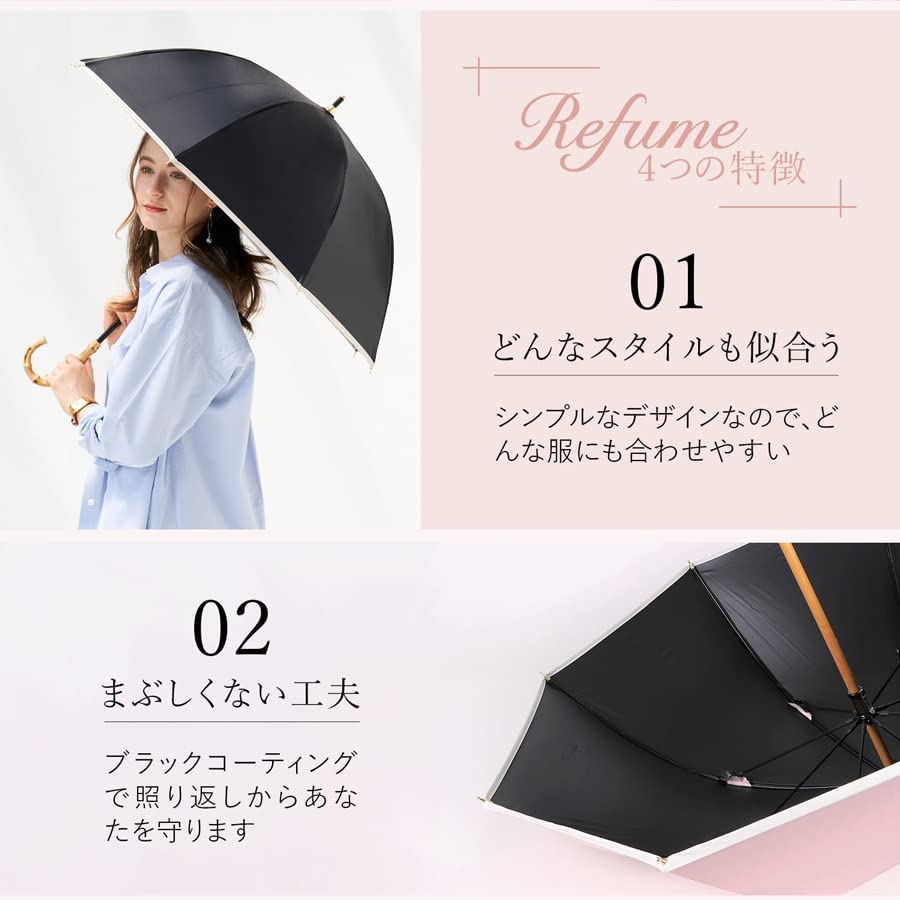 Refume Long Complete Light Heat UV Suitable for Sun and Navy and White Parasol, Umbrella, Shade, 100% Blocking, Lightweight, Blocking, Protection,