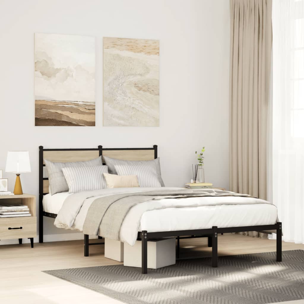 Metal Bed Frame Without Mattress Sonoma Oak Finish 120x200 Cm
