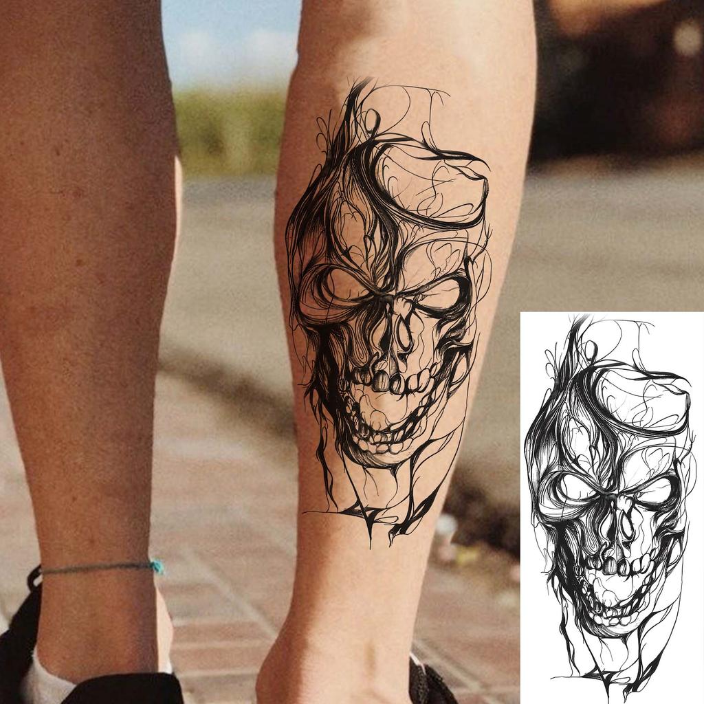 1 Sheet Scary Skull Grim Reaper Temporary Tattoos For Men Women Hand Arm Forearm, Realistic Fake Tattoo Sticker Halloween Tatoos