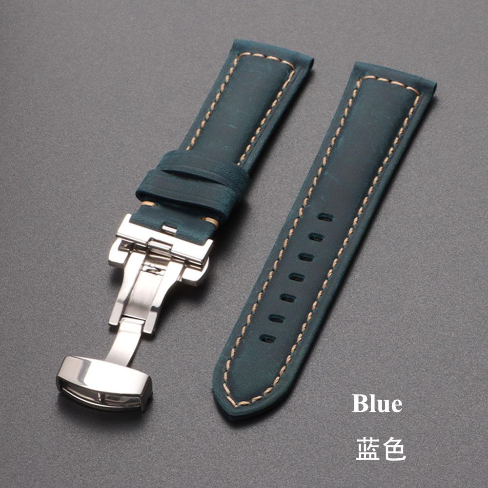 

20mm 22mm 24mm 26mm Genuine Calfskin Leather Watchband for Omega Business Watch Band Butterfly Buckle Stitching Brown Strap 20mm синій