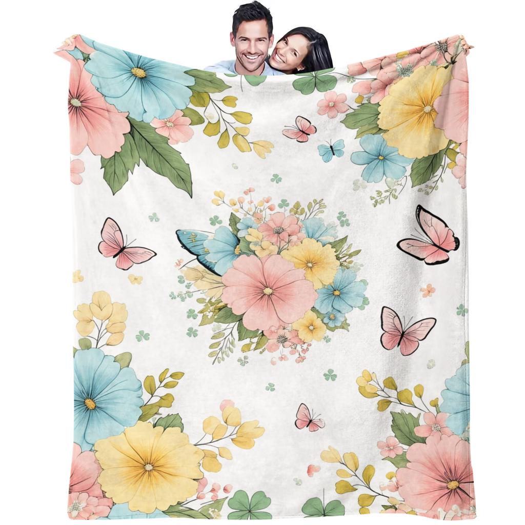 Pastoral Floral Butterfly Blanket Soft Fluffy Decorative Couch Bed Blanket AllSeason Multifunctional Throw Cover