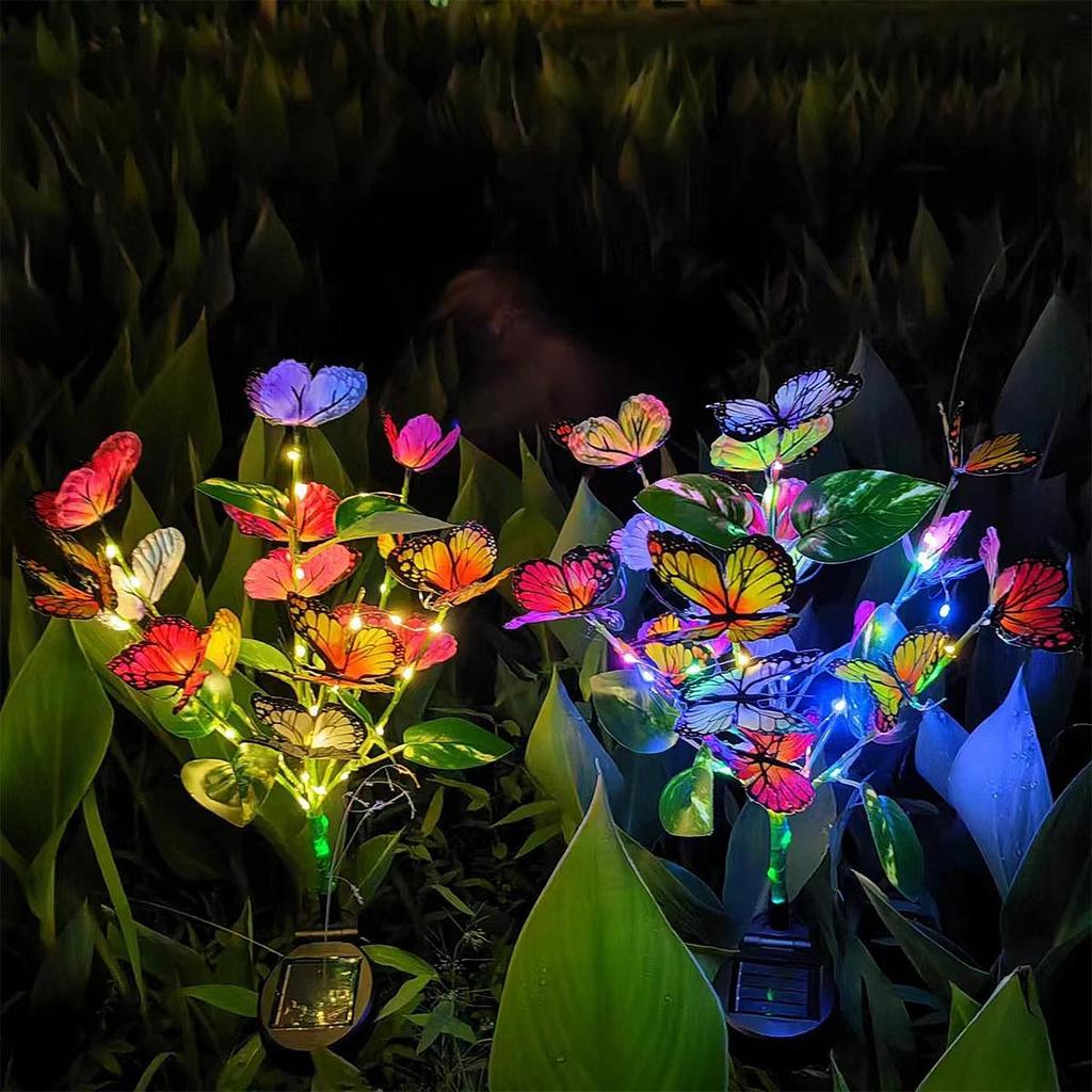 Solar Led Butterfly Flower Light Lights For Outdoor Garden Waterproof Lawn Ground Pathway Stake Lamp Decor Yard Ip65 Panel Fence