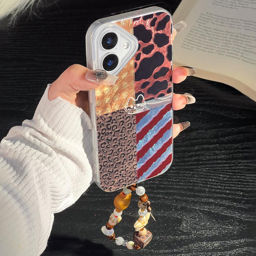 Bracelet Chain Lanyard Phone Case For iPhone 16 Pro Max Funda iPhone 11 13 15 14 12 Hard Plastic Shockproof Leopard Cover Coque