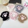 Winter Cute Bear Paw Plush Half-Finger Touchscreen Gloves with Lined Warmth and Hanging Neck Strap