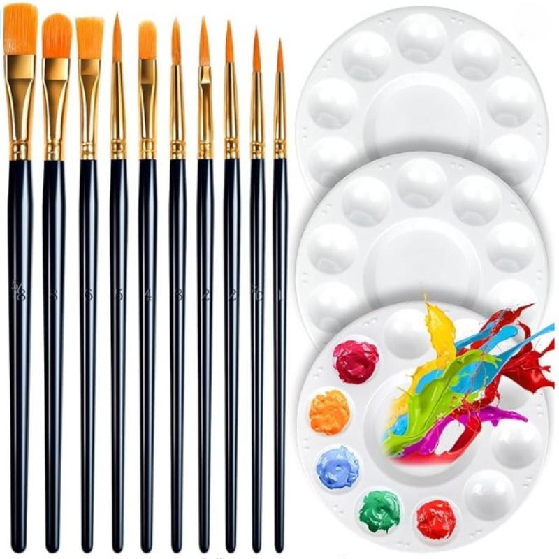 

1set, Artist Paint Brush Set - Nylon Fur, for Acrylic, Oil Painting, Watercolor, Face, Nail, Detail Painting and Rock Painting.